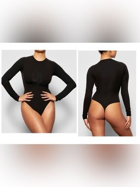 SKIMS Black Long-Sleeve Crewneck Bodysuit